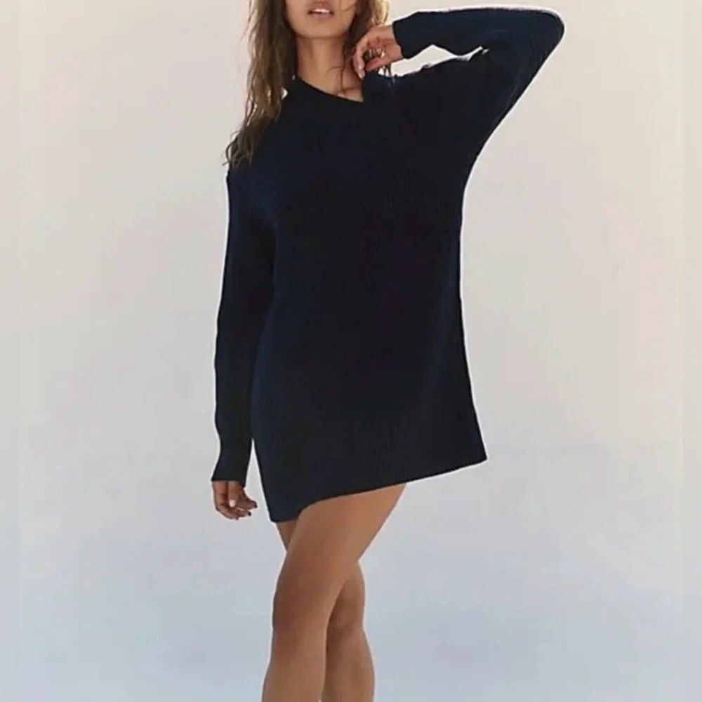 NWT Free People Beach Alba Sweater Tunic Dress in Navy Blue Size Small - Picture 3 of 9